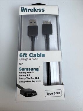 Just Wireless Charge & Sync (6ft Cable) For Samsung Galaxy Note 3, s5, TabType B